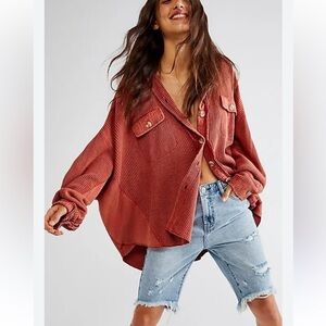 Free people waffle thermal knit jacket shacket